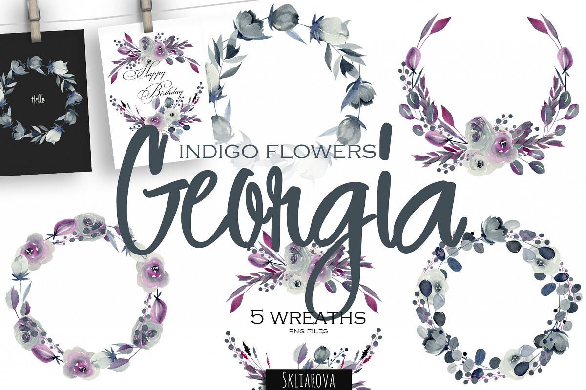 Georgia. 5 indigo Wreaths. example image 1