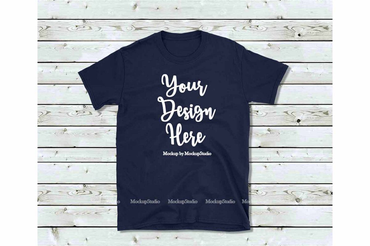 Navy T-Shirt Mock Up, Unisex Women Youth Gildan Shirt example image 1
