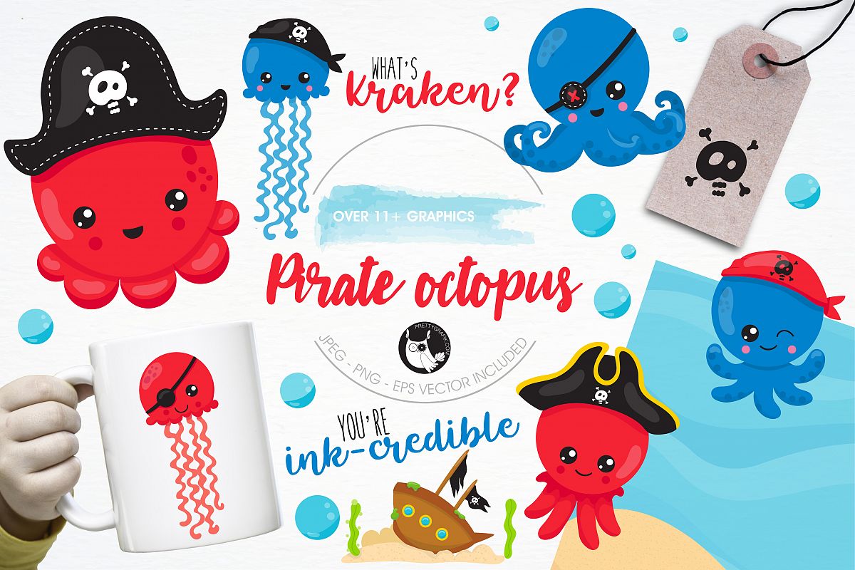 Pirate octopus graphics and illustrations example image 1