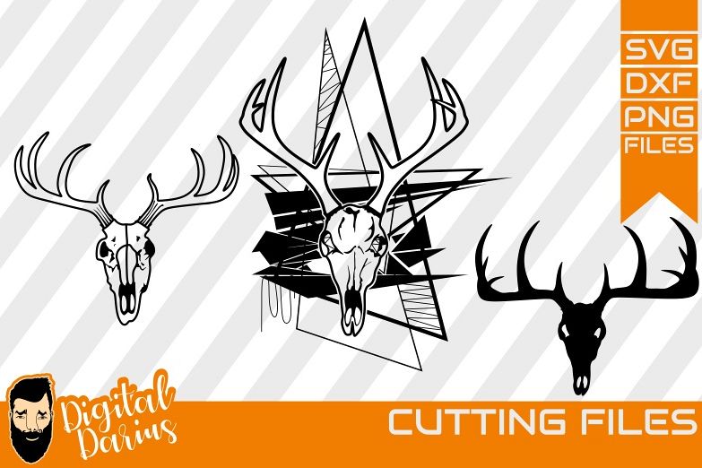 3x Deer Hunt SVG, Deer Head Svg, deer horns dxf, Circuit example image 1