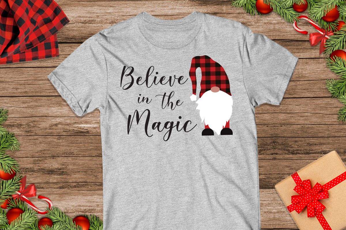 Believe in Magic, Gnome Buffalo Plaid Svg example image 1