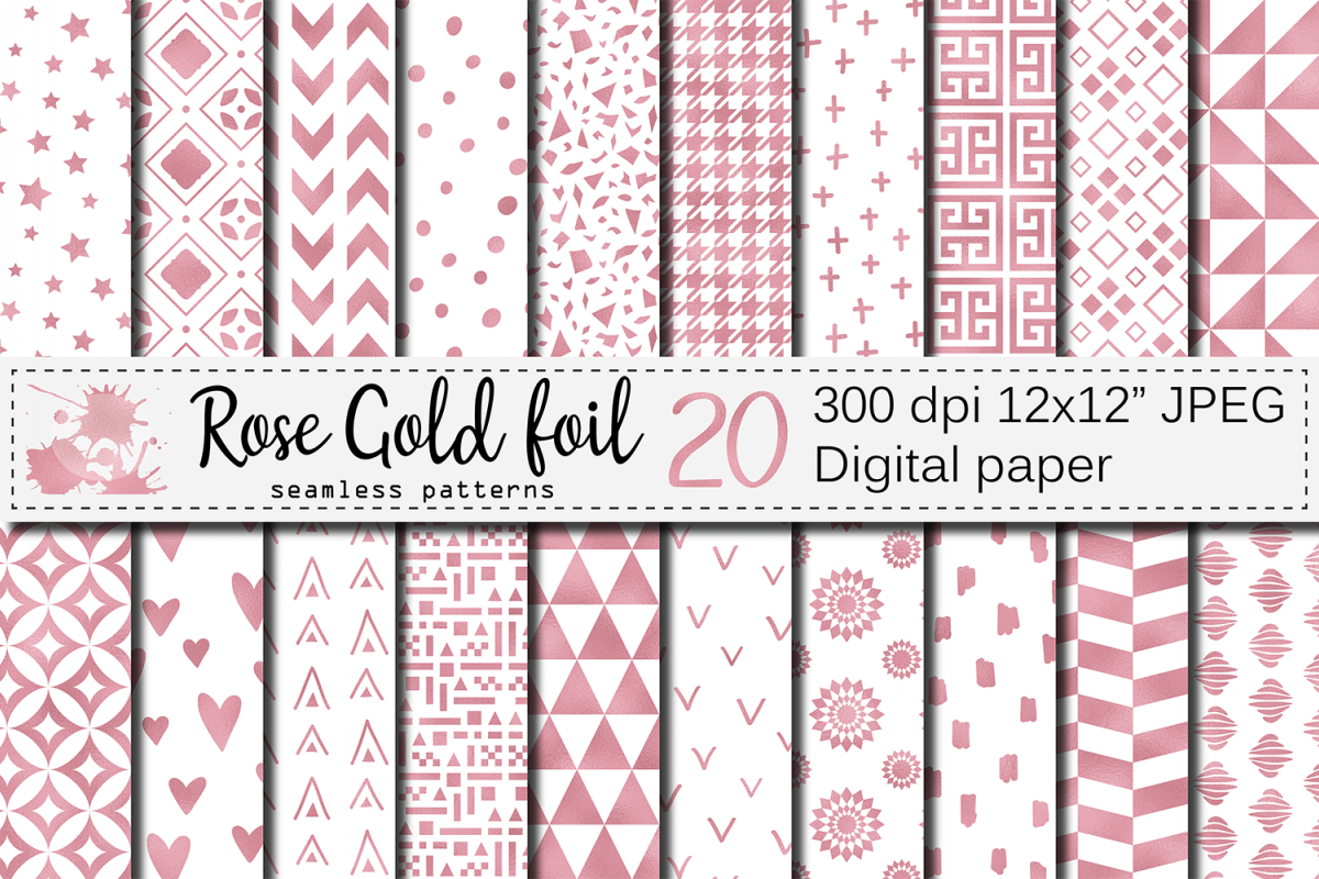 Rose gold foil seamless geometric patterns, digital papers example image 1