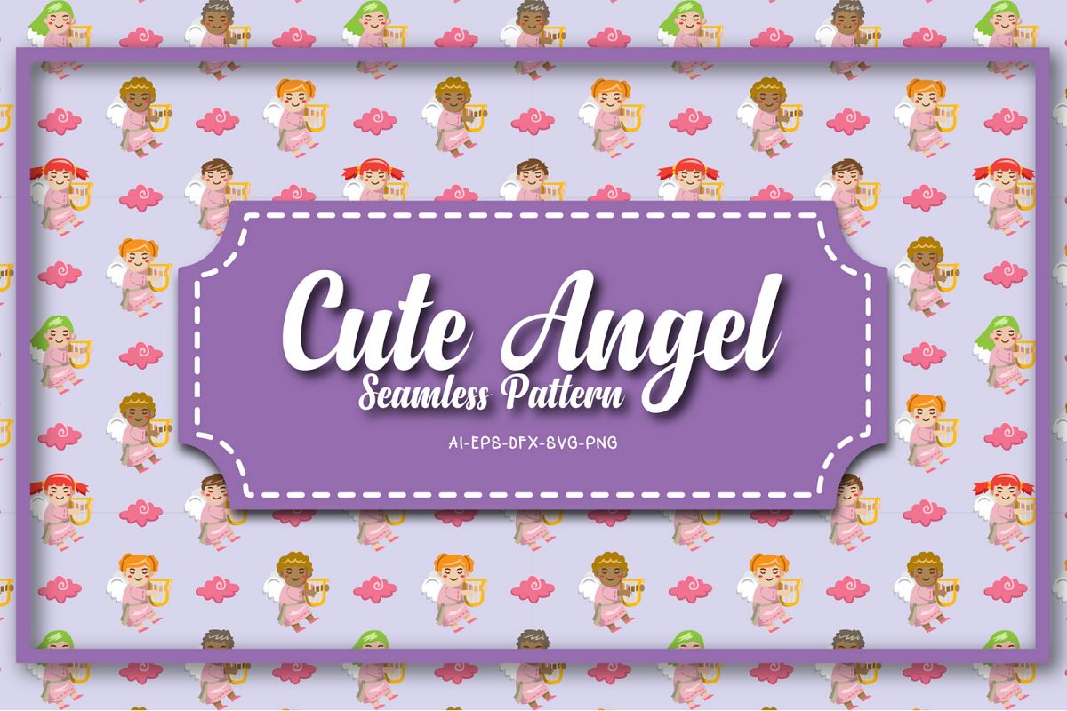 Seamless patterns cute angel christmas example image 1
