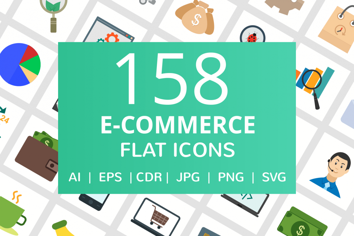 158 E-Commerce Flat Icons example image 1
