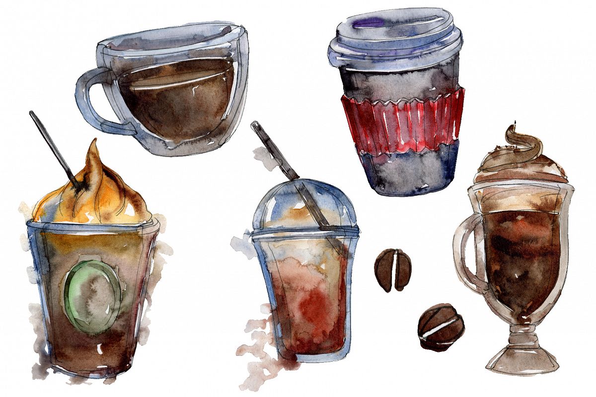 Drinks Coffee Watercolor png example image 1