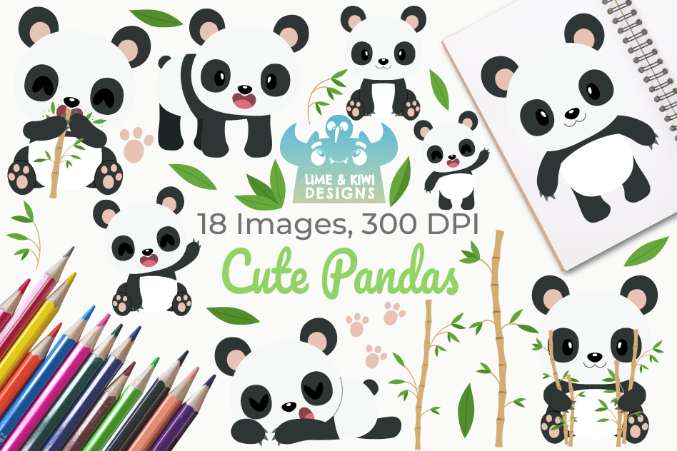 Cute Pandas Clipart, Instant Download Vector Art example image 1