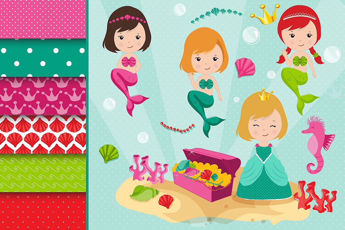 Mermaids graphics, Princess clipart set example image 1