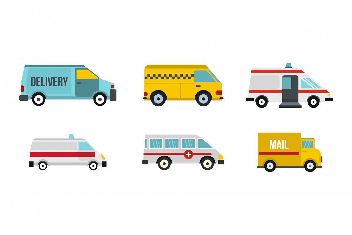 Minivan icon set, flat style example image 1