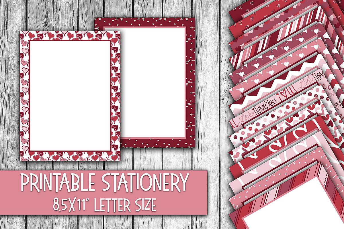 Valentine's Day Stationery - Cute Valentine Digital Paper example image 1