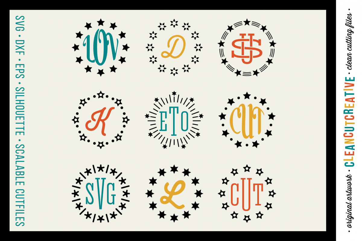 Download Circle Monogram Star Frames - SVG DXF EPS - for Cricut and Silhouette Cameo - clean cutting ...