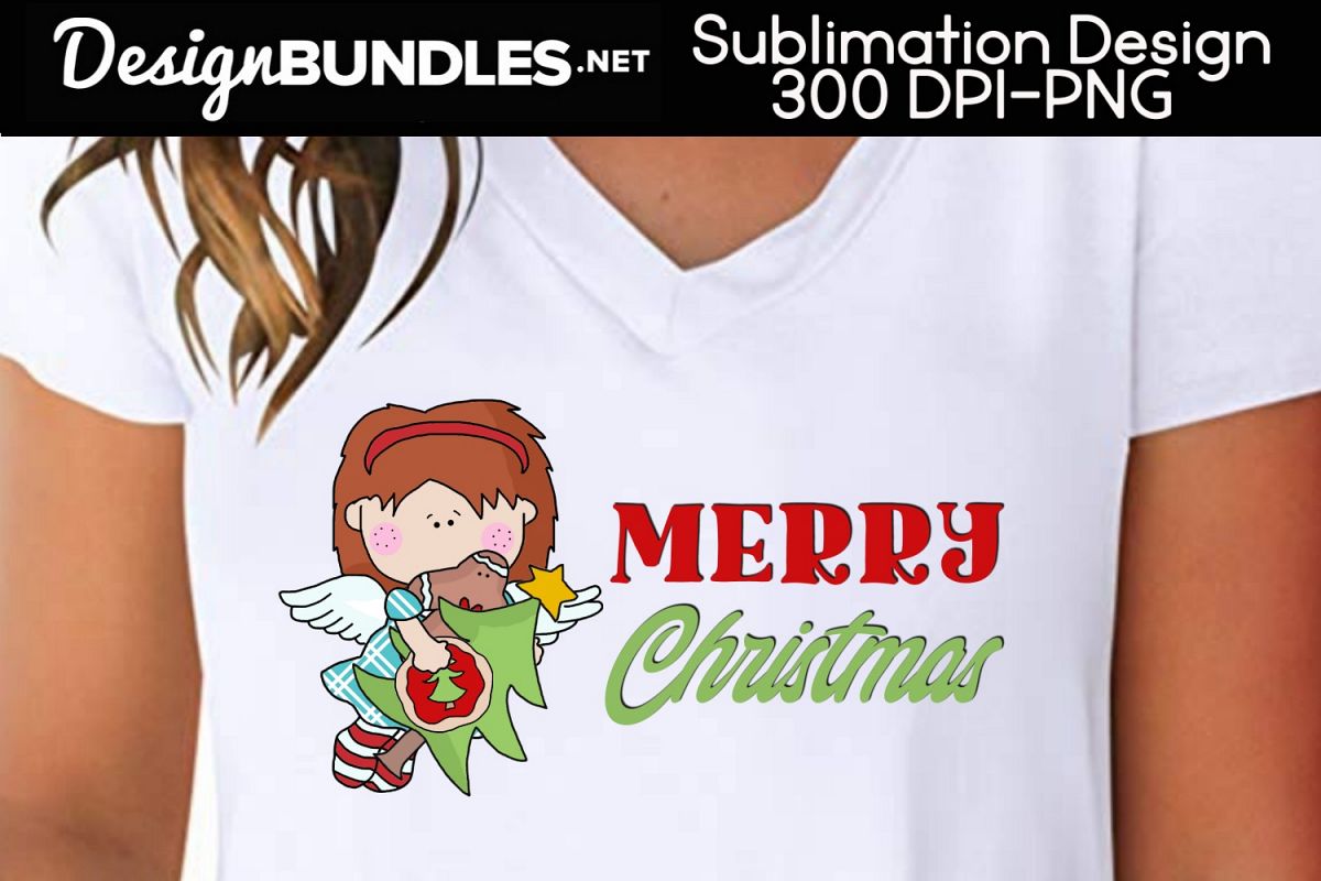 Merry Christmas Angel Sublimation Design example image 1