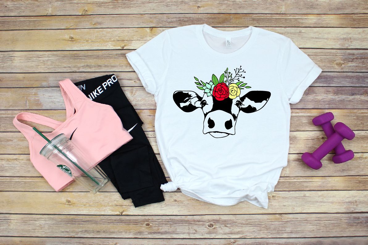Bandanna Flower Heifer Cow SVG, Glitter farm cowboy 1381 example image 1