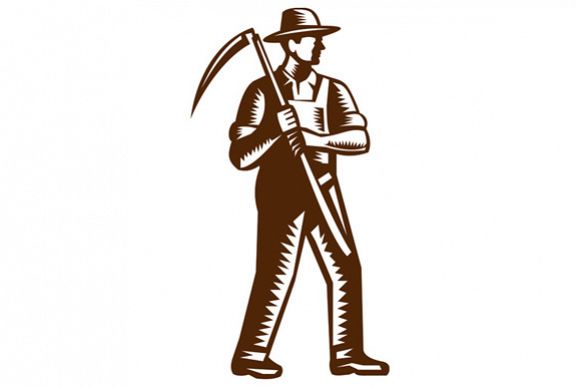 Organic Farmer Holding Scythe Woodcut example image 1