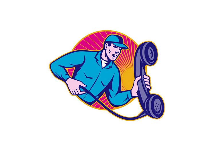 Telephone Repairman Worker Holding Retro Phone example image 1