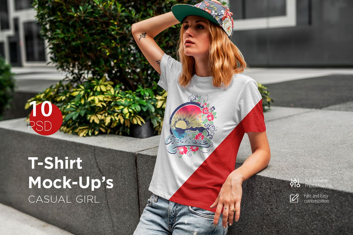 T-Shirt Mock-Up's Casual Girl example image 1