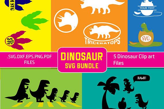 Dinosaur Svg File Bundle Vector clipart collection. Triceratops, T. Rex Dinosaurs svg, dxf, eps cut files for Cricut and Silhouette Cameo example image 1