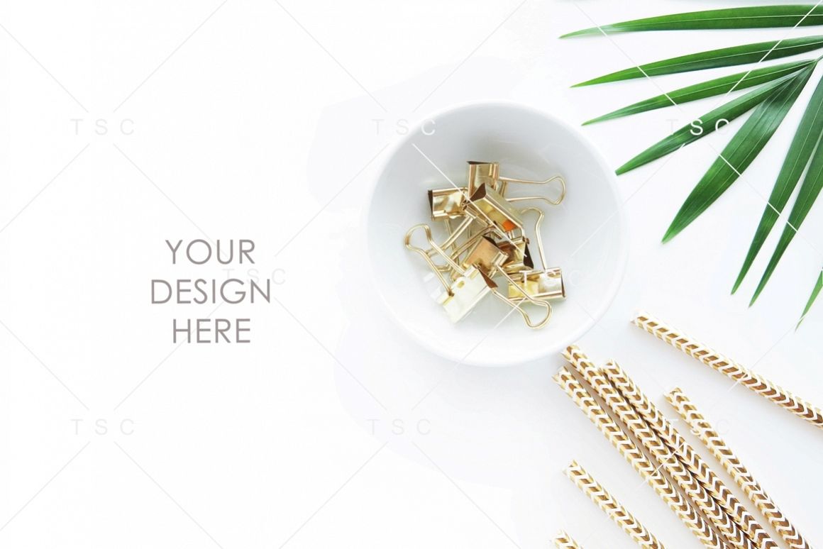 Gold Stationery & Palm Leaf Stock Photo example image 1