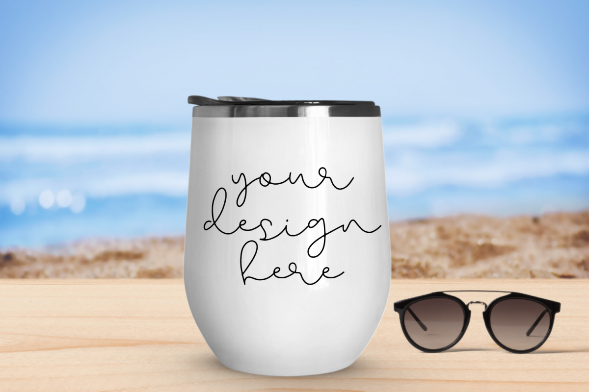 White Tumbler Mock Up With Beach Background - 1080x720px example image 1