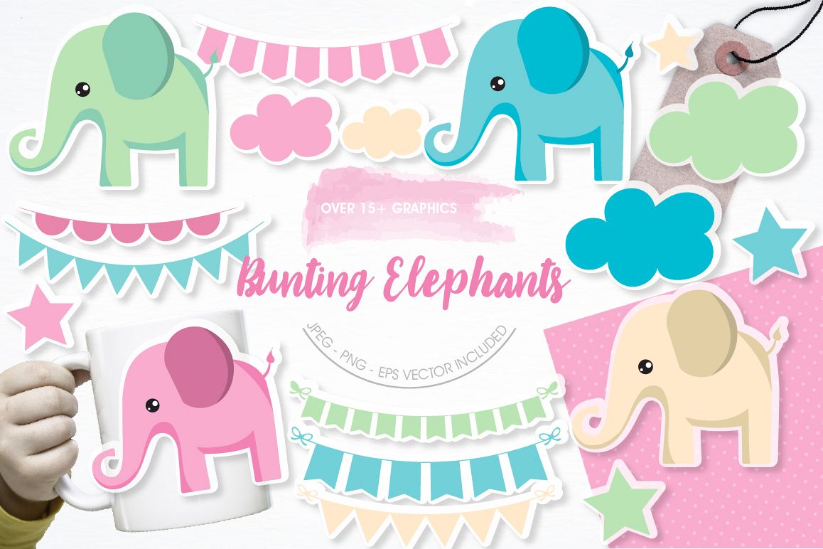 Bunting and elephants graphics and illustrations example image 1
