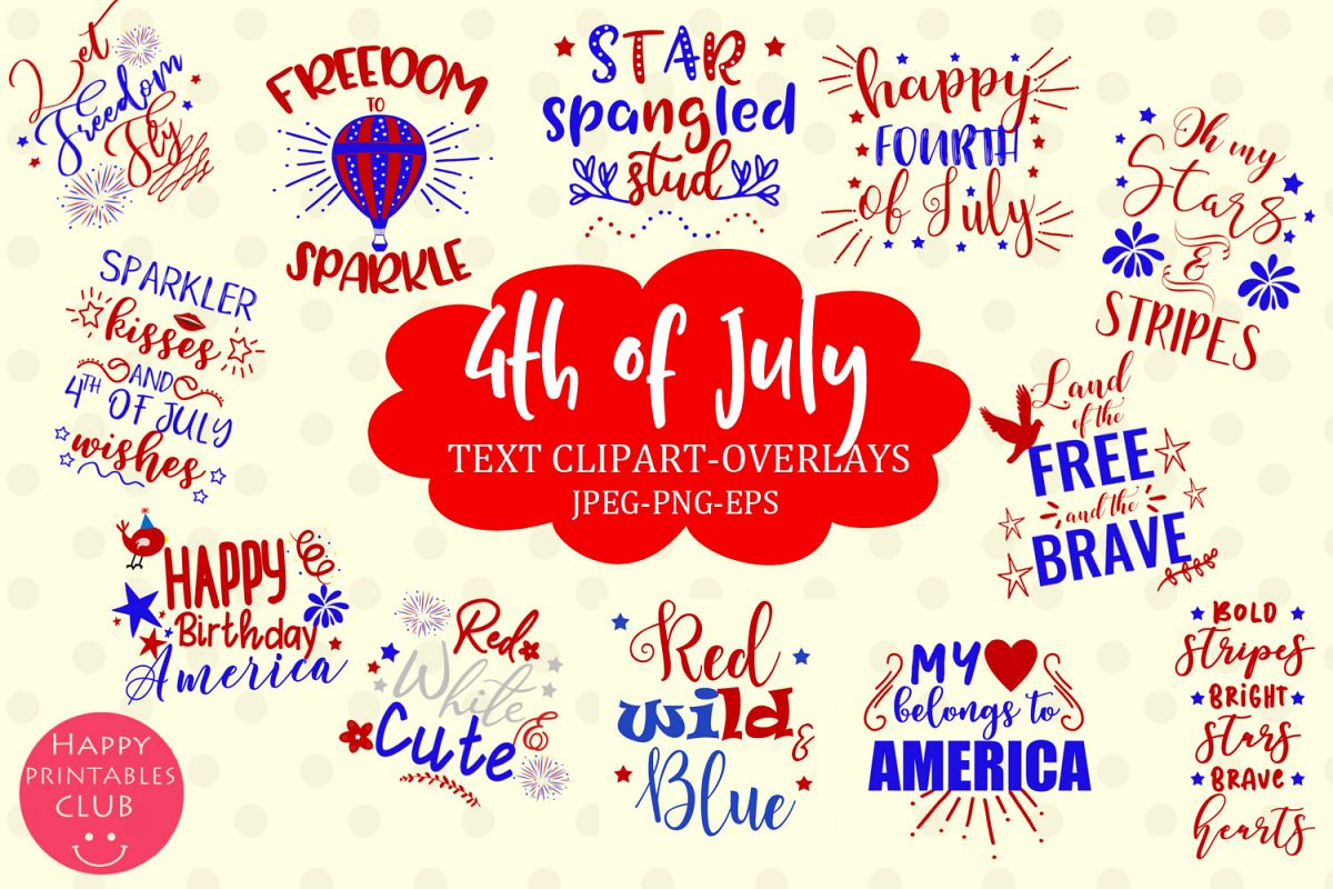 4th of July Text Clipart Overlays- July 4th Word Art Clipart example image 1