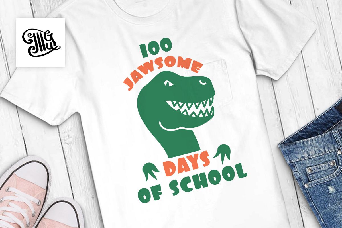100 days of school for boys svg with dinosaur example image 1