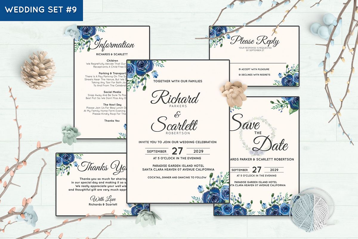 Wedding Invitation Set #9 Watercolor Floral Flower Style example image 1