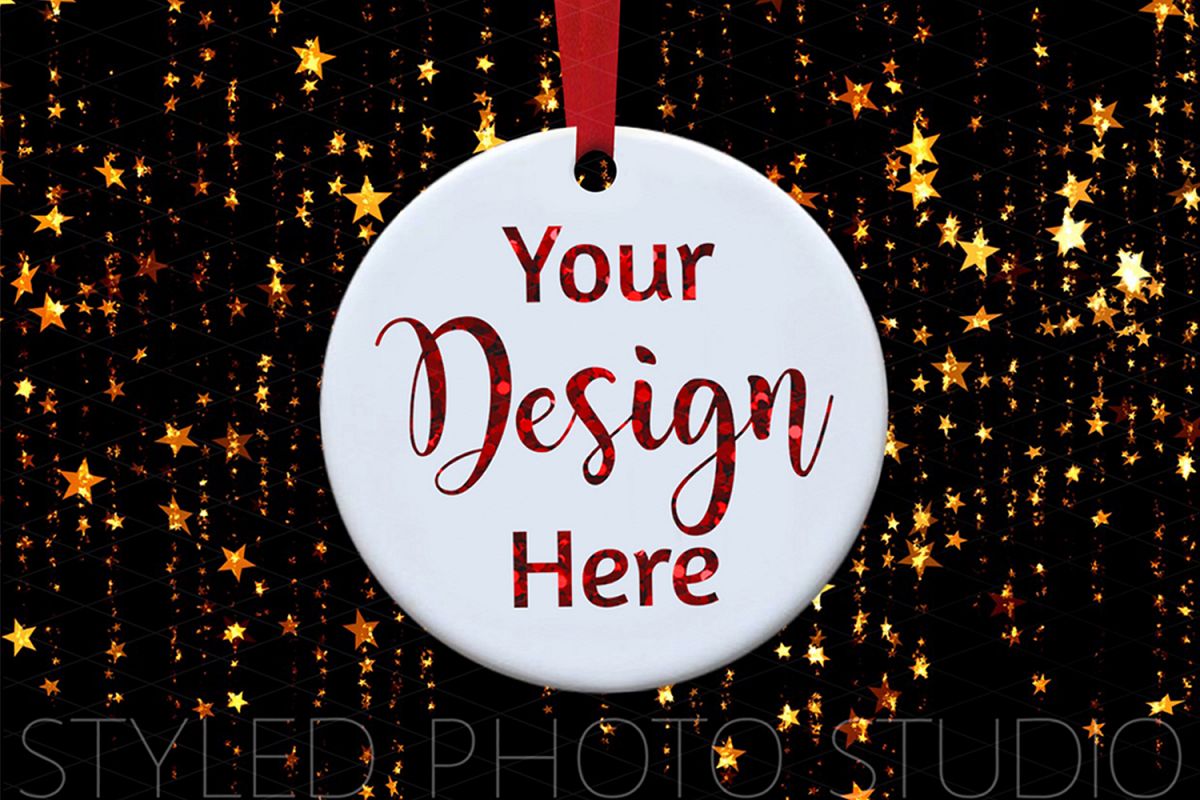 Ceramic Christmas Ornament Mockup with Gold Stars example image 1