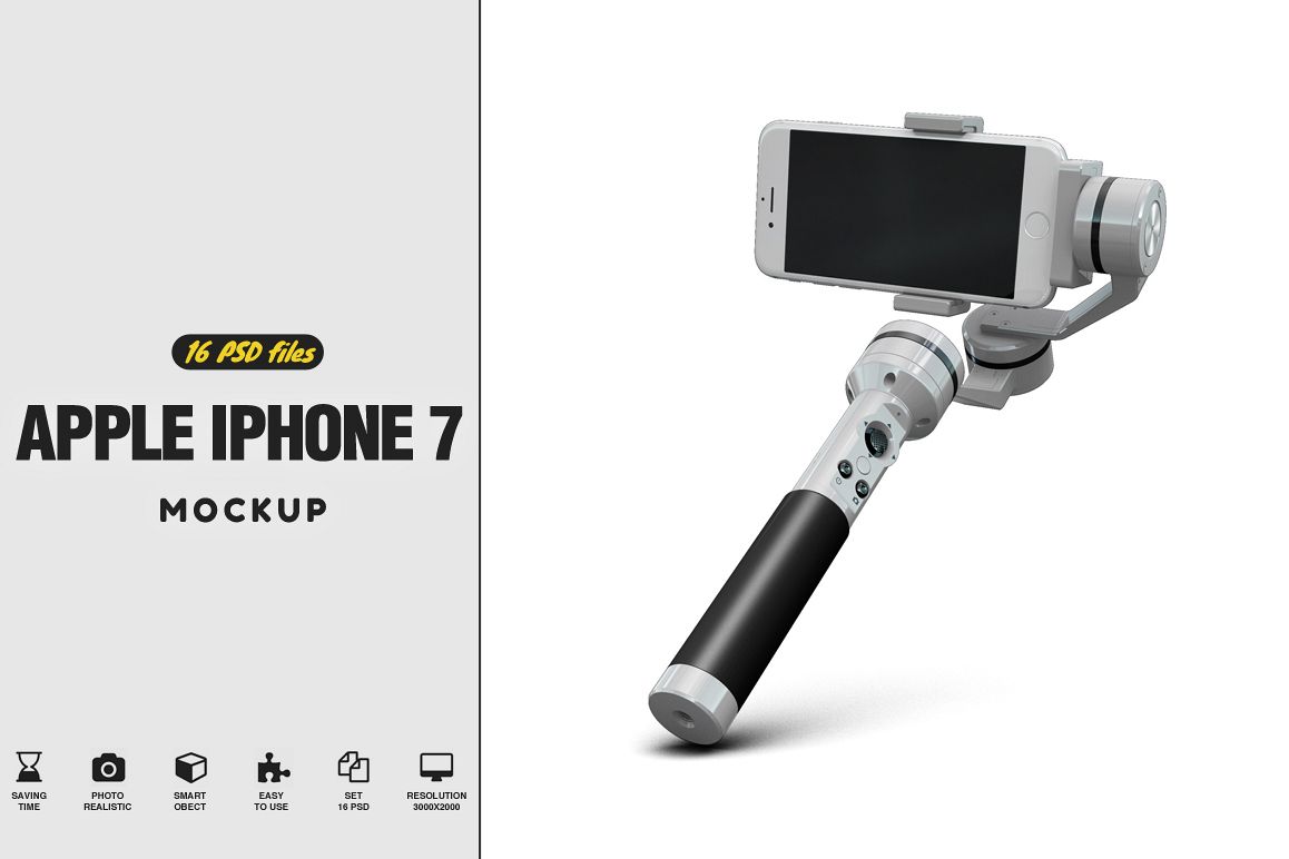 iPhone 7 with Selfie Stick Mockup example image 1