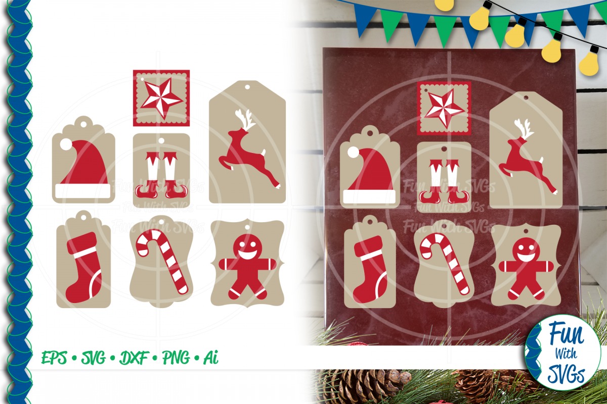 SVG Christmas Tags Red White, Cut File, Clip Art FWS465 example image 1