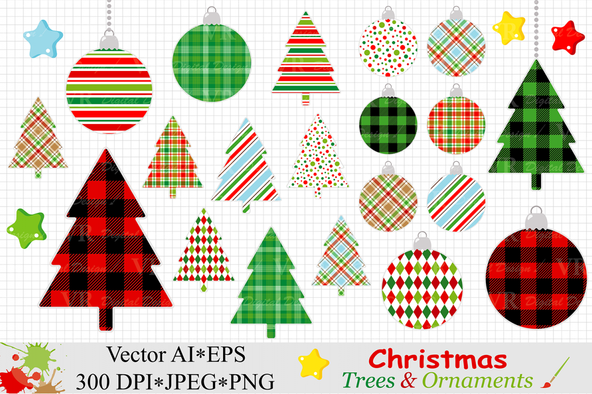 Christmas Trees and Ornaments Clipart - Vector example image 1