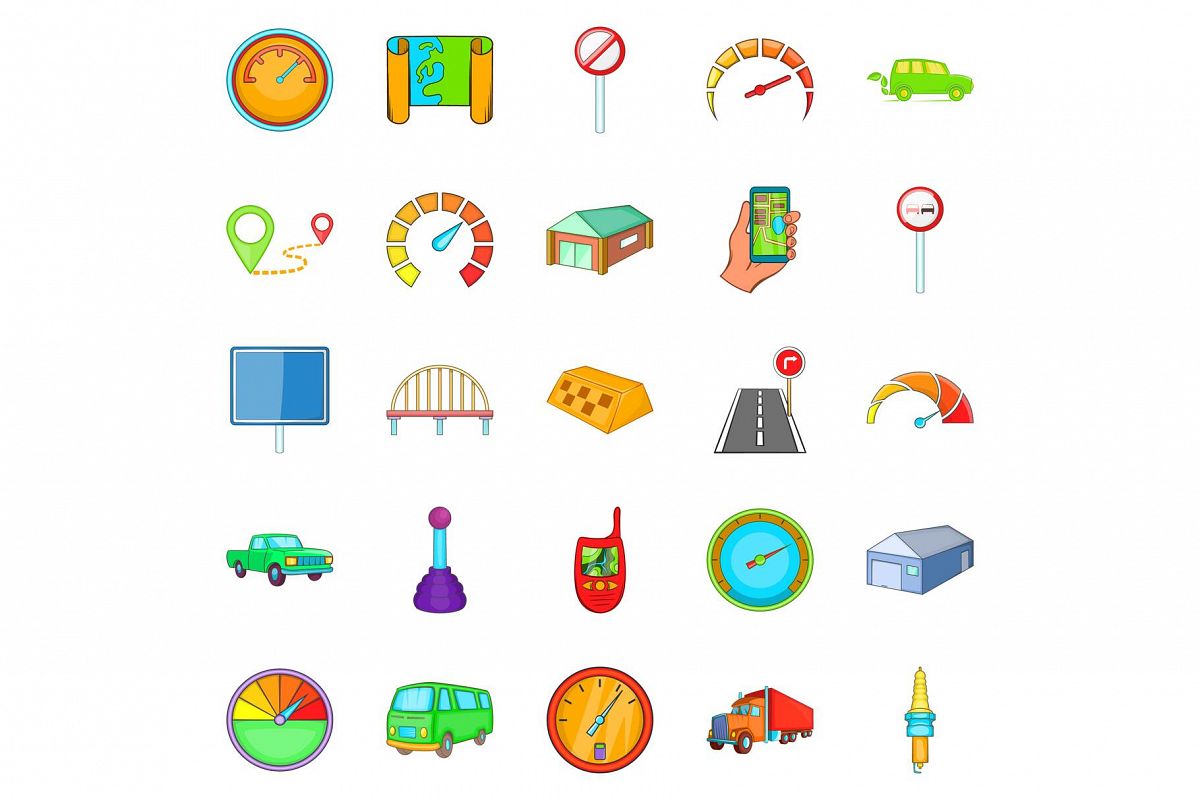 Vehicle icons set, cartoon style example image 1