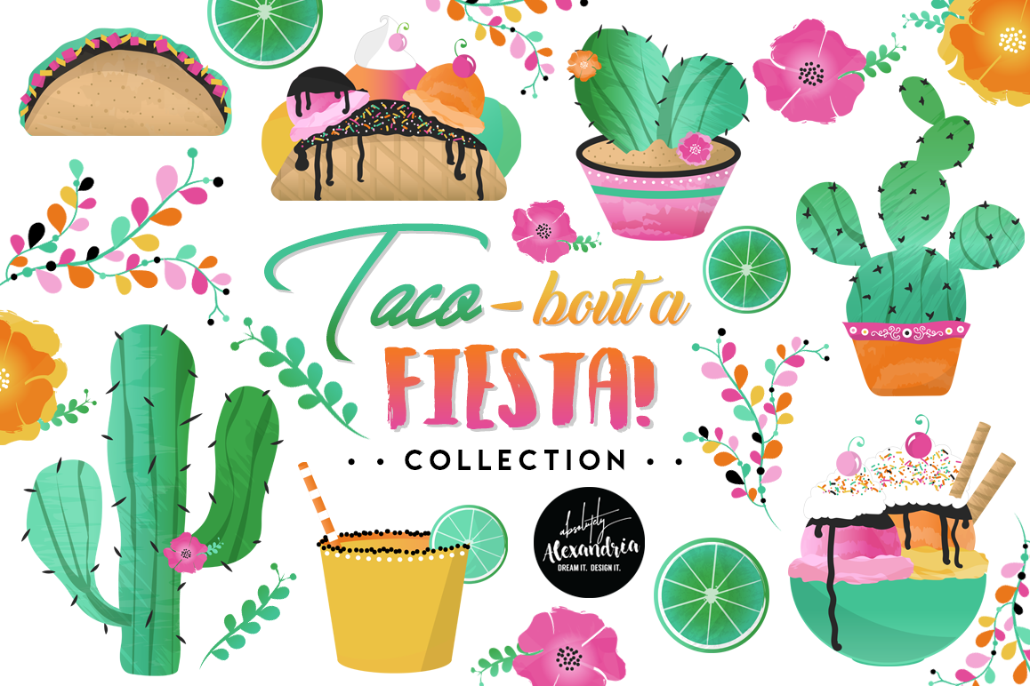 Taco Bout A Fiesta 2 Clipart Graphics & Digital Paper Patterns Bundle example image 1