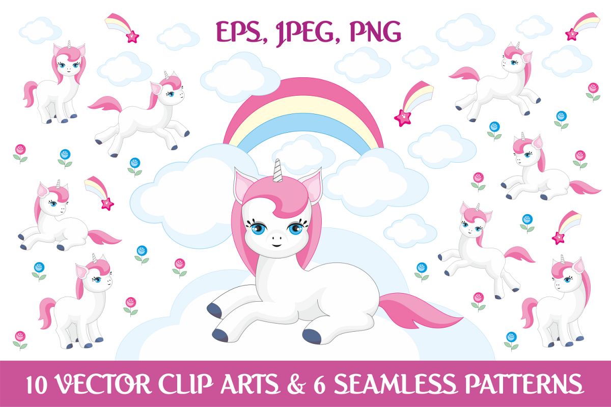 Magic unicorns. Vector elements and patterns. example image 1