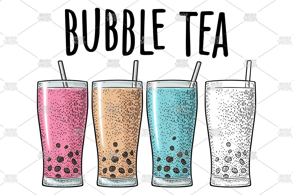 Bubble milk tea with tapioca pearl ball in glass engraving example image 1