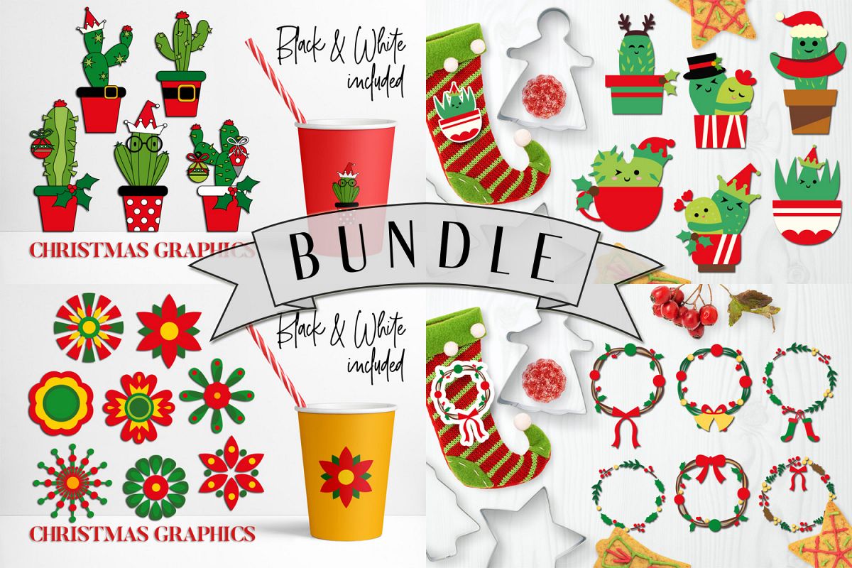 Christmas Bundle, Cactus and Flowers Illustrations example image 1