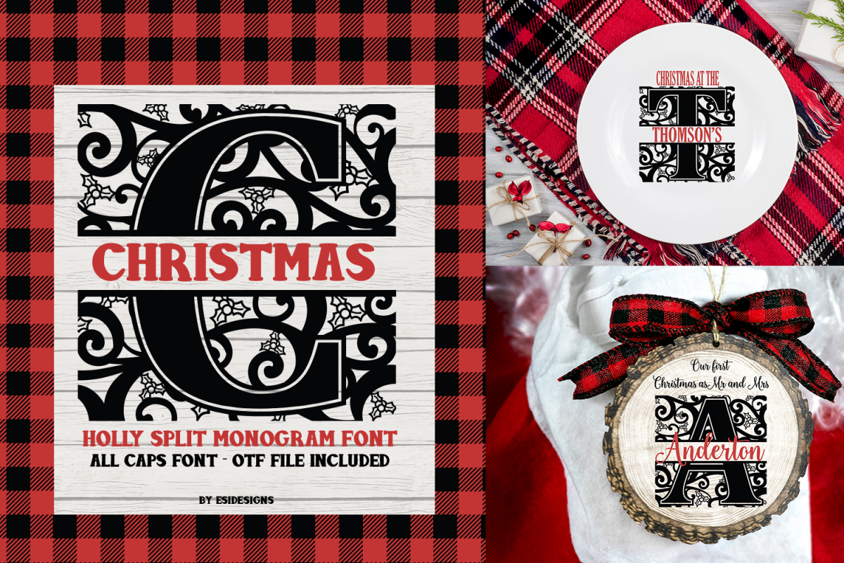 Christmas Holly Split Monogram Font | Serif Font example image 1