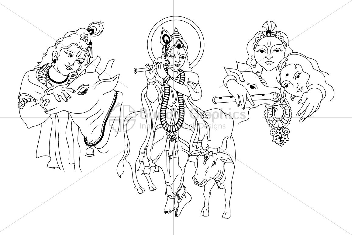 Krishna Radha - Indian Hindu Deity with Nandi example image 1