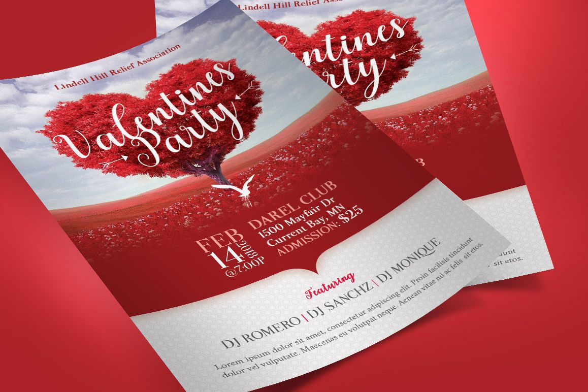 Tree Heart Valentines Party Flyer Template example image 1
