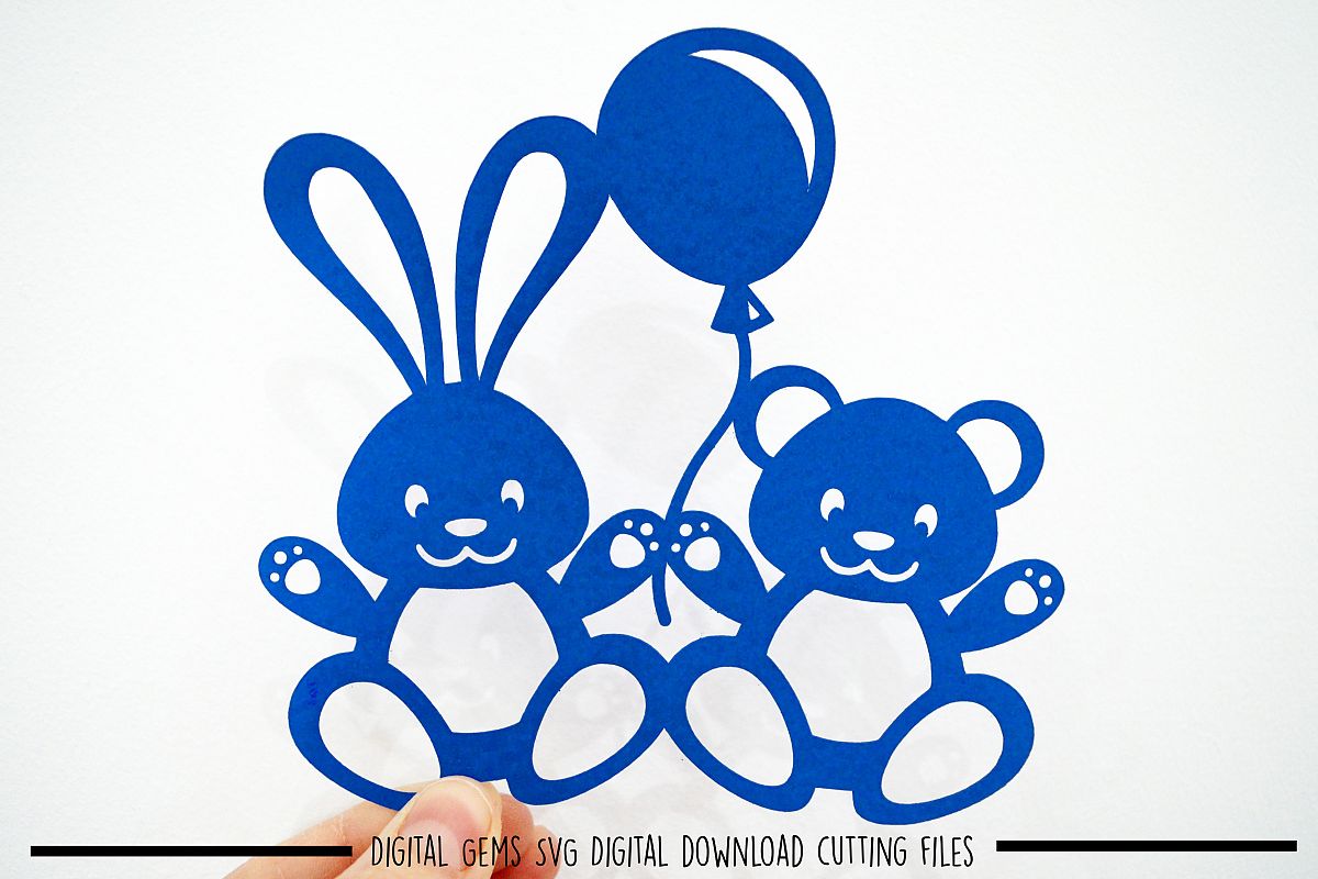 Rabbit and Bear paper cut SVG / DXF / EPS files example image 1