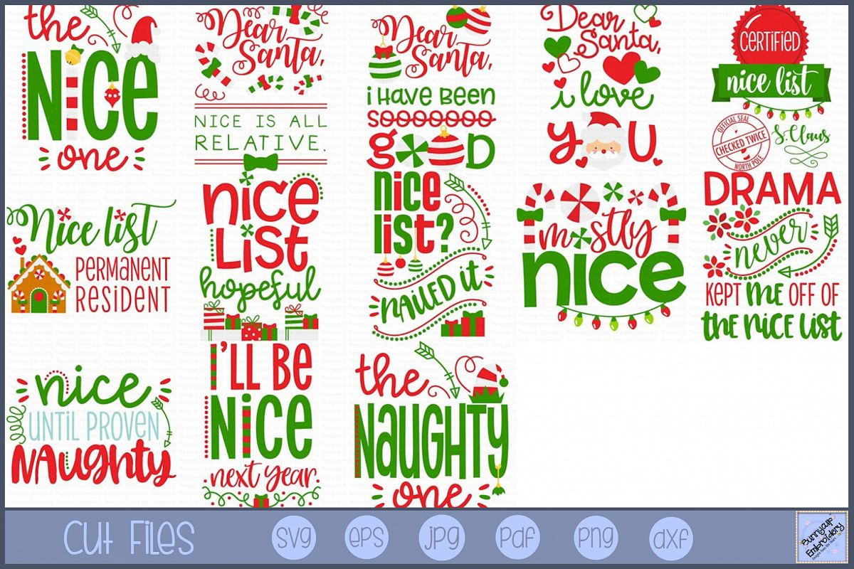 Christmas Nice List - 13 SVG, Clipart, Printables Files