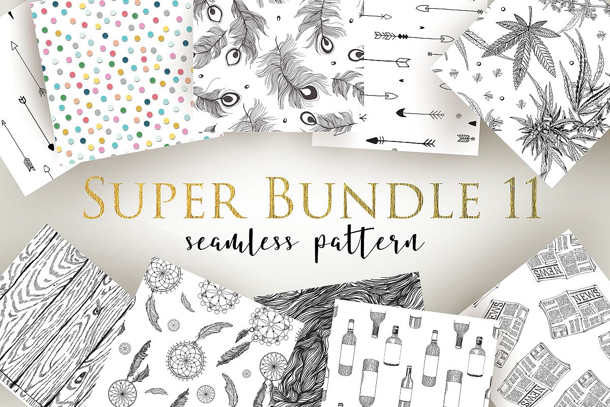 Super Bundle 11 Seamless Patterns example image 1