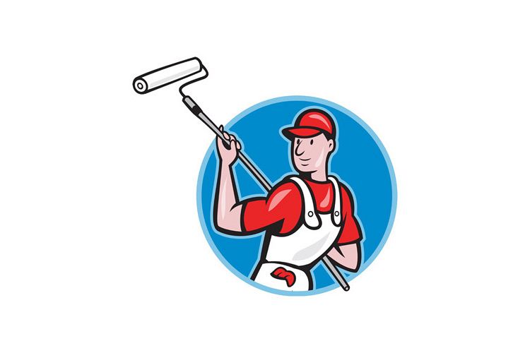 House Painter With Paint Roller Cartoon example image 1