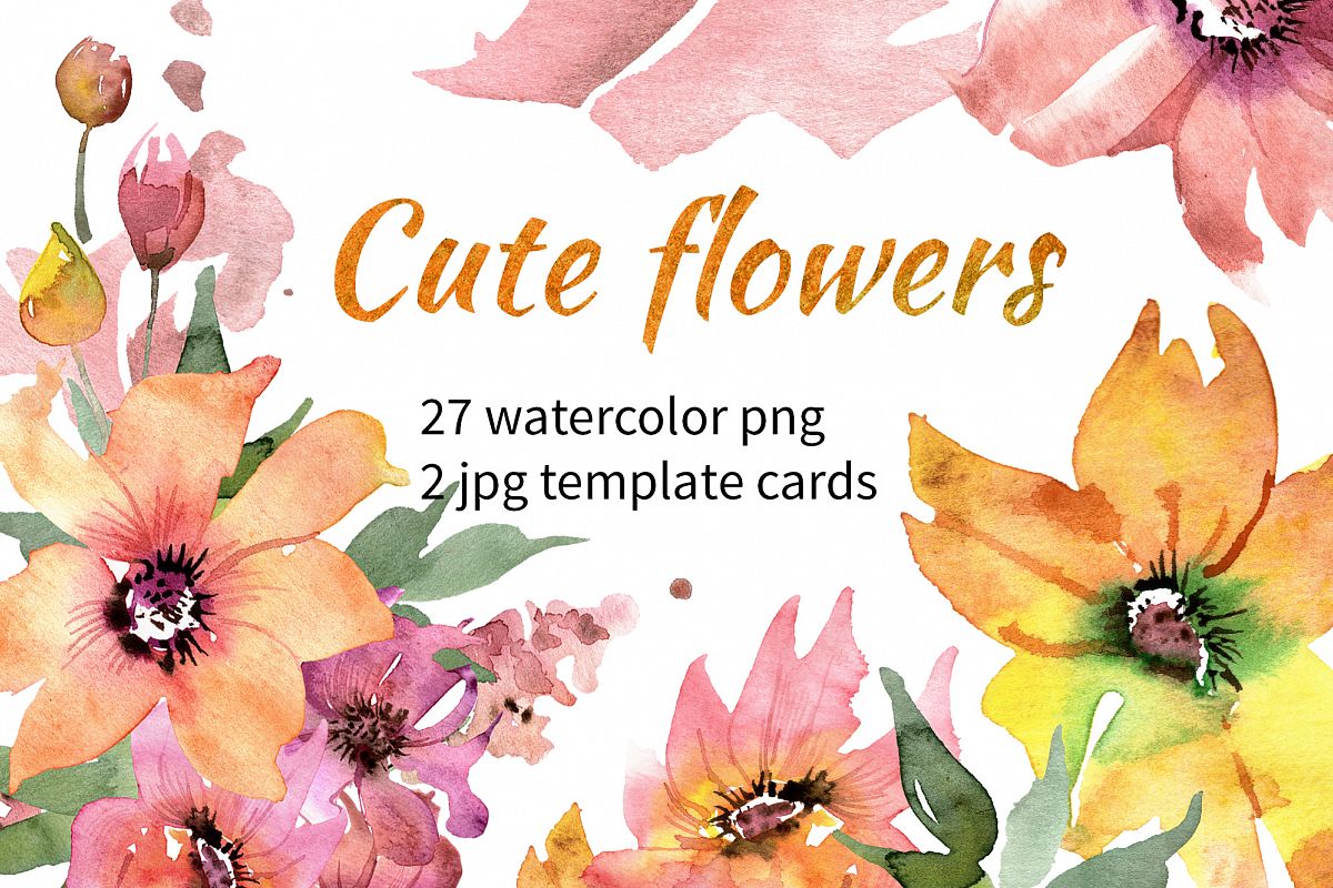 Cute Watercolor Flowers example image 1