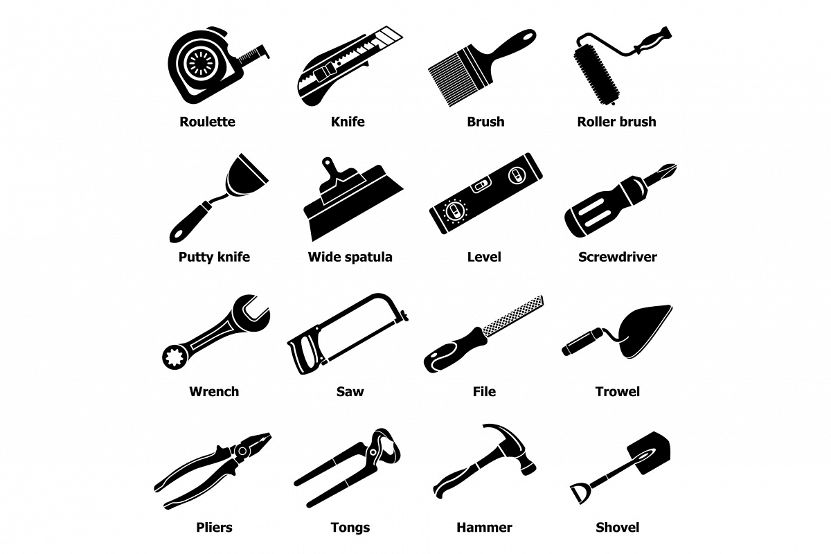 Building hand tool icons set, simple style example image 1
