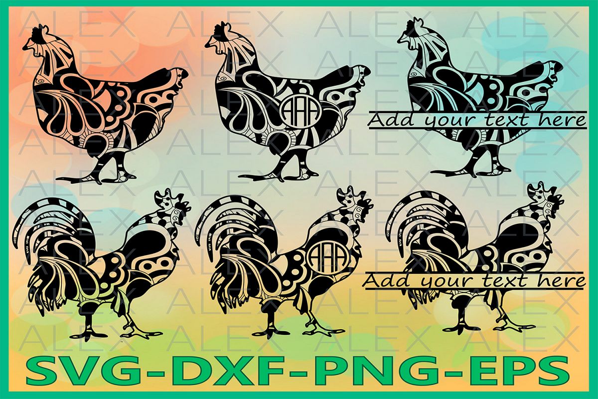 Cock Rooster Svg, Zentangle SVG, Chicken Monogram svg example image 1