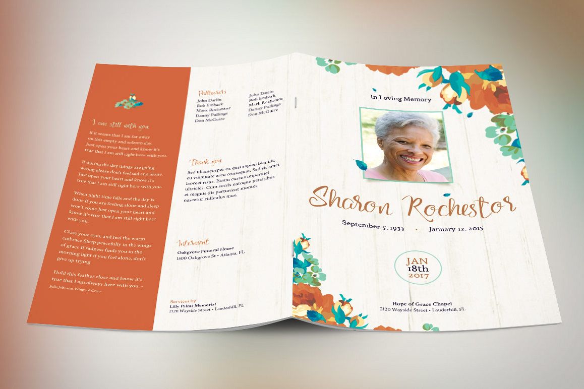 Autumn Floral Funeral Program Template example image 1