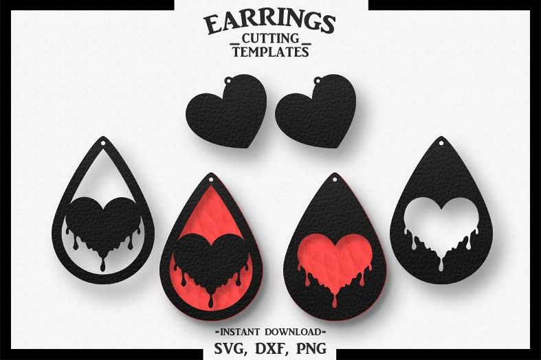 Download Love Heart Teardrop Earrings, Cut File, SVG DXF PNG, Cricut