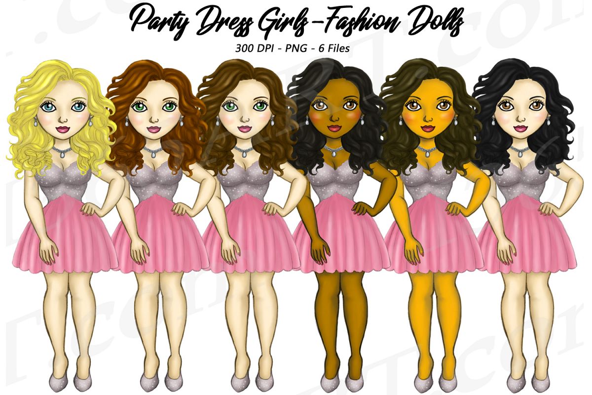 Party Dress Girls Cute Pink Dress Clipart, Fashion Dolls example image 1
