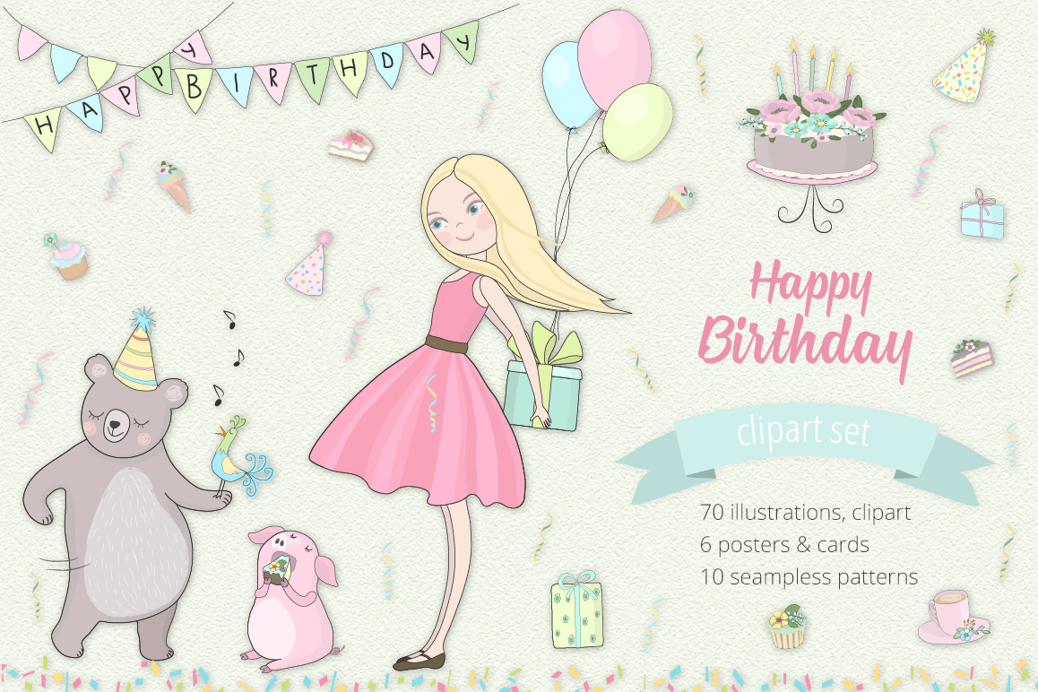Happy Birthday Illustration Set example image 1