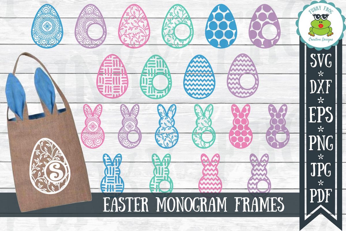 Easter Monogram Frame Bundle - Egg and Bunny SVG Cut Files example image 1